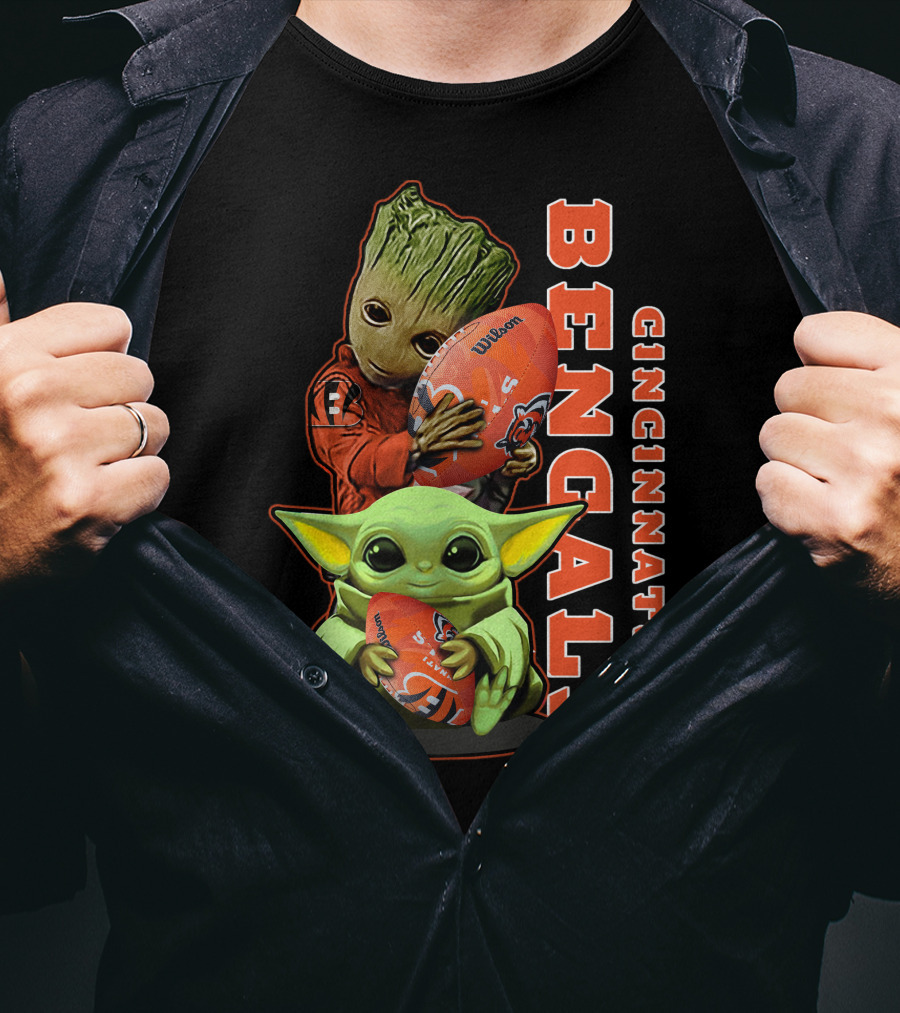 Cincinnati Bengals Baby Yoda Groot Football T-Shirt