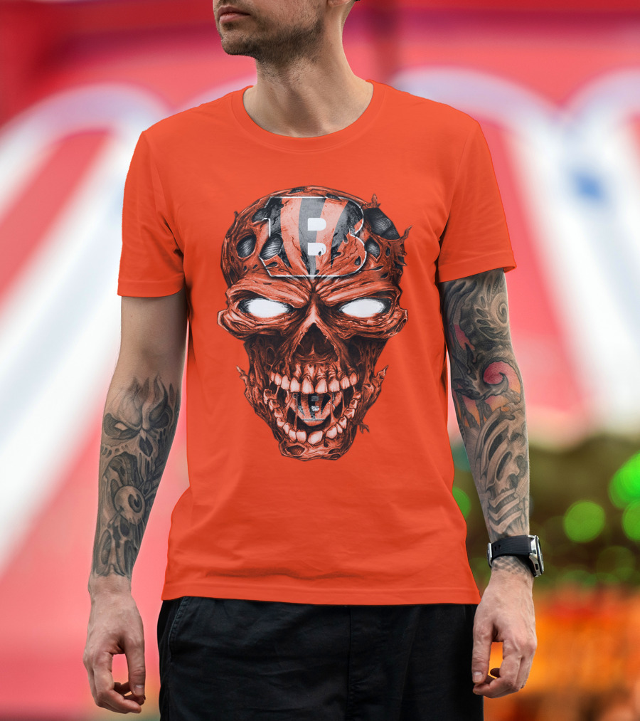 Cincinnati Bengals Skull V2 Creepy Horror Fan Gear T-Shirt