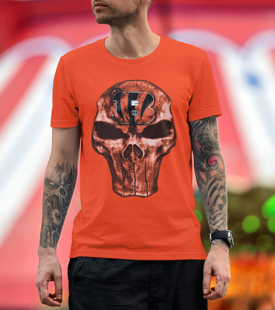 Skull Cincinnati Bengals Logo On Bold Orange T-Shirt