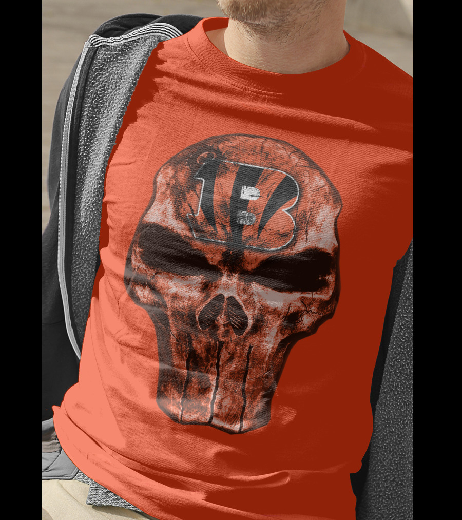 Skull Cincinnati Bengals Logo On Bold Orange T-Shirt