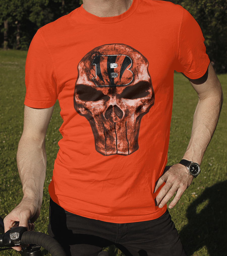 Skull Cincinnati Bengals Logo On Bold Orange T-Shirt