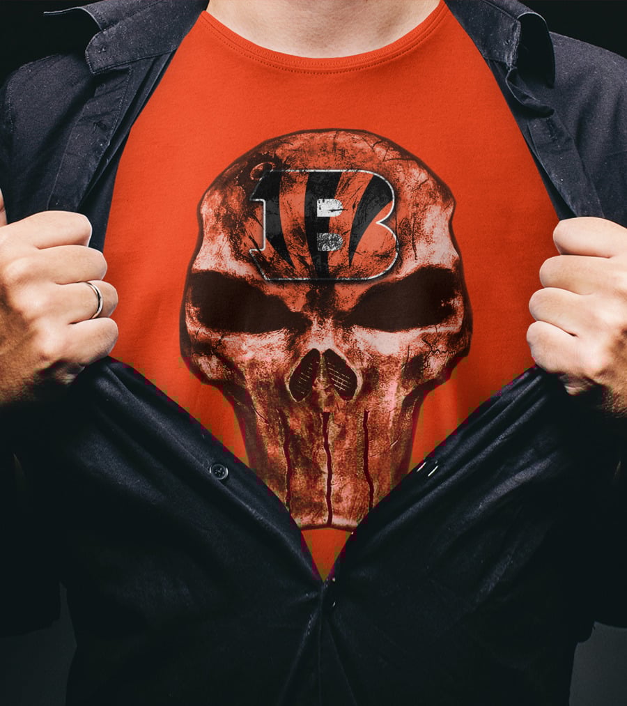 Skull Cincinnati Bengals Logo On Bold Orange T-Shirt