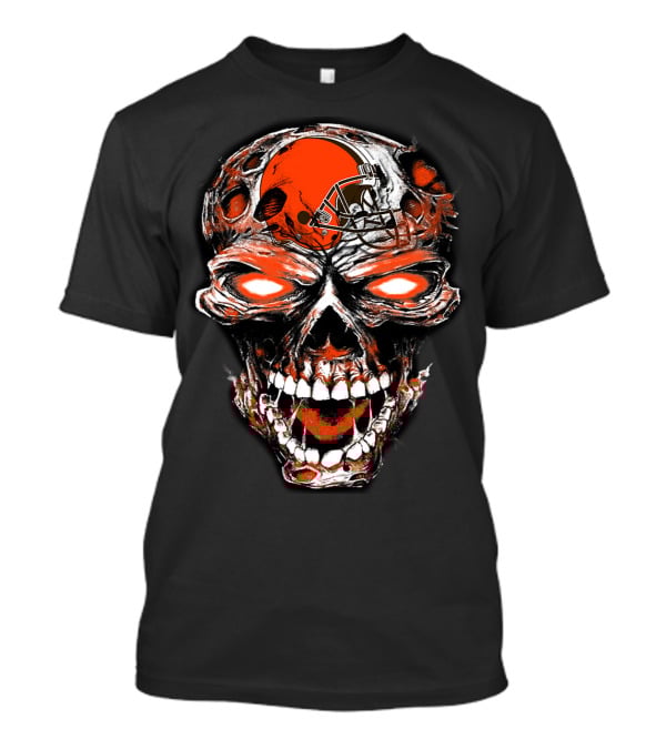 Cleveland Browns Skull Design 43 Orange Helmet Football Fan T-Shirt