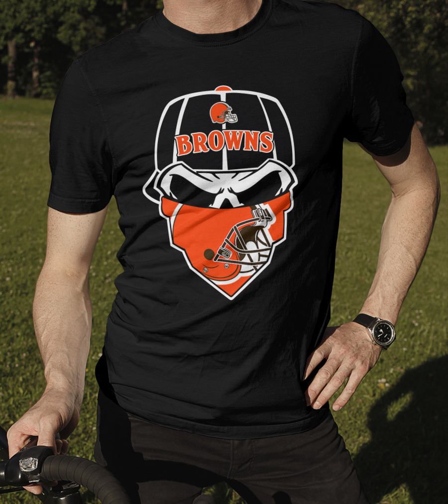 Browns Helmet Skull Mask With Football Theme T-Shirt
