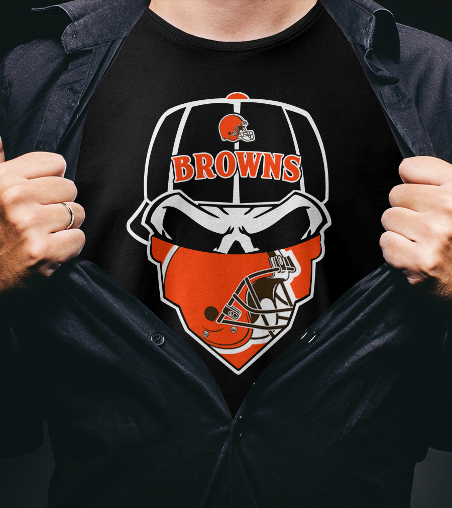 Browns Helmet Skull Mask With Football Theme T-Shirt