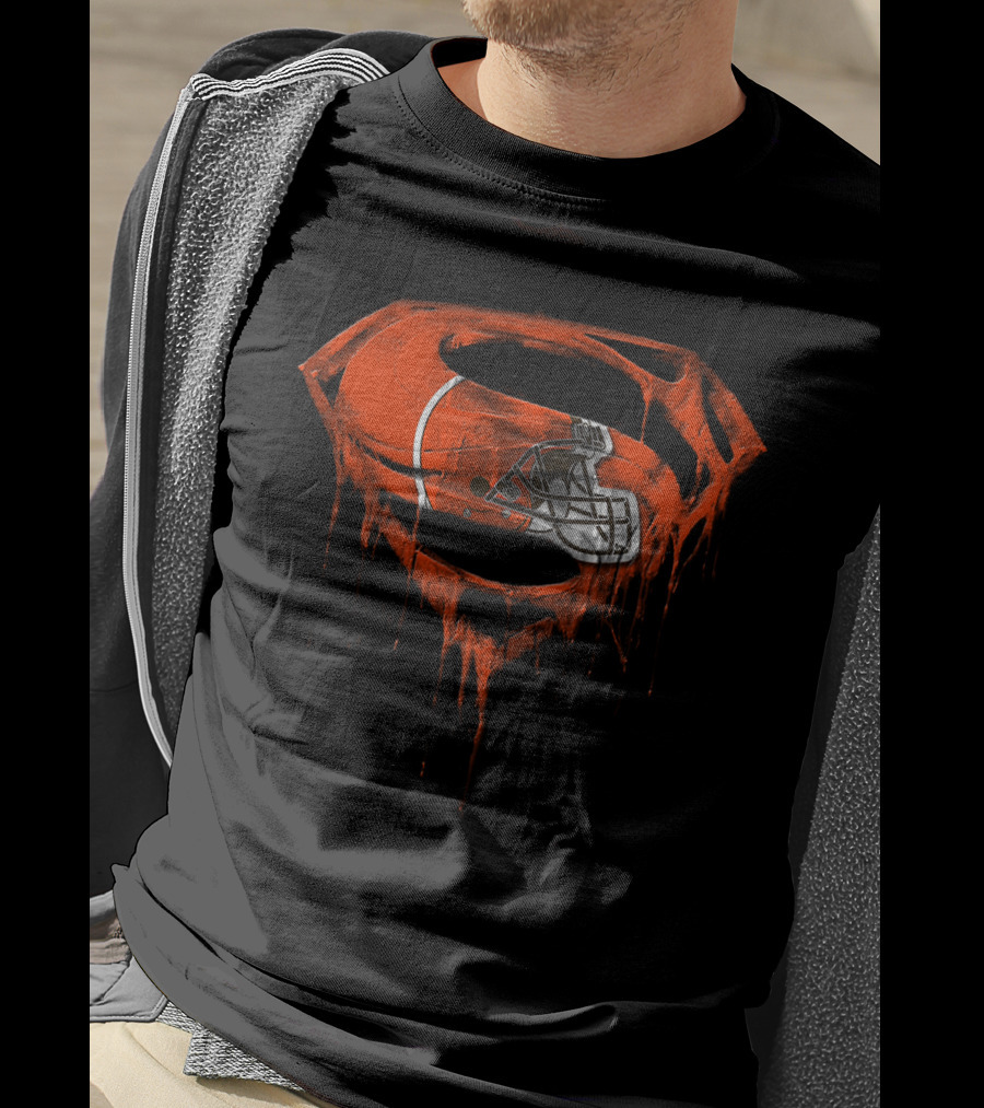 Cleveland Browns Helmet Dripping Superman Logo T-Shirt