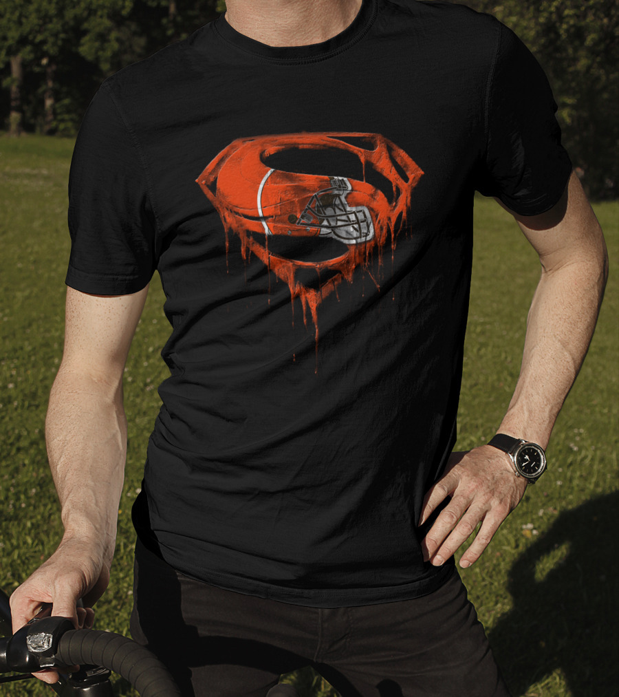 Cleveland Browns Helmet Dripping Superman Logo T-Shirt