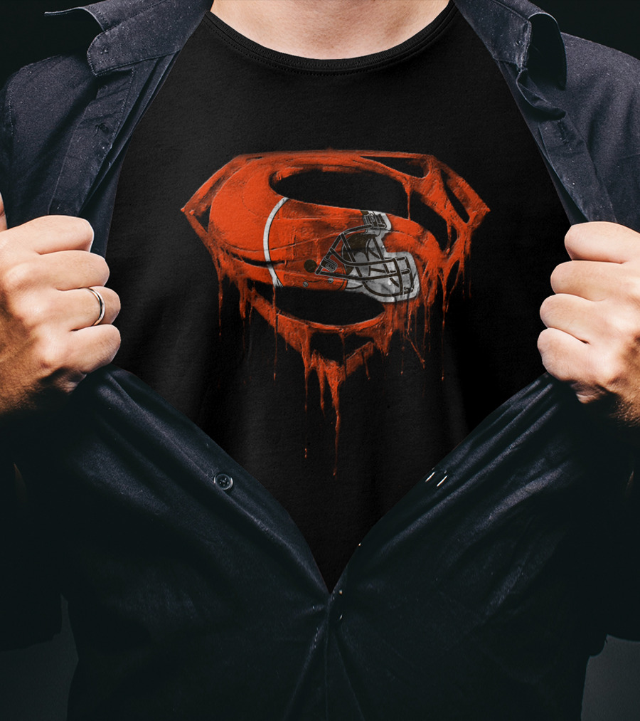 Cleveland Browns Helmet Dripping Superman Logo T-Shirt