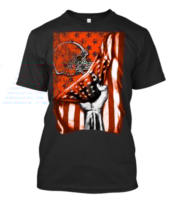 Cleveland Browns Football Helmet American Flag Fist T-Shirt