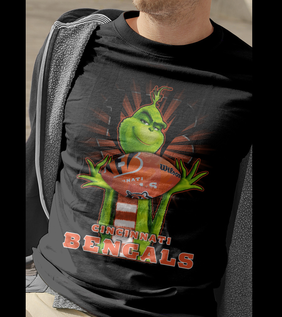 Grinch Holding Cincinnati Bengals Wilson Football T-Shirt