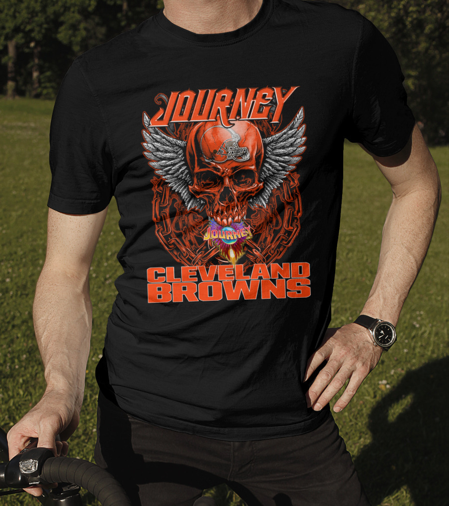 JOURNEY Winged Flaming Skull CLEVELAND BROWNS Football Helmet T-Shirt