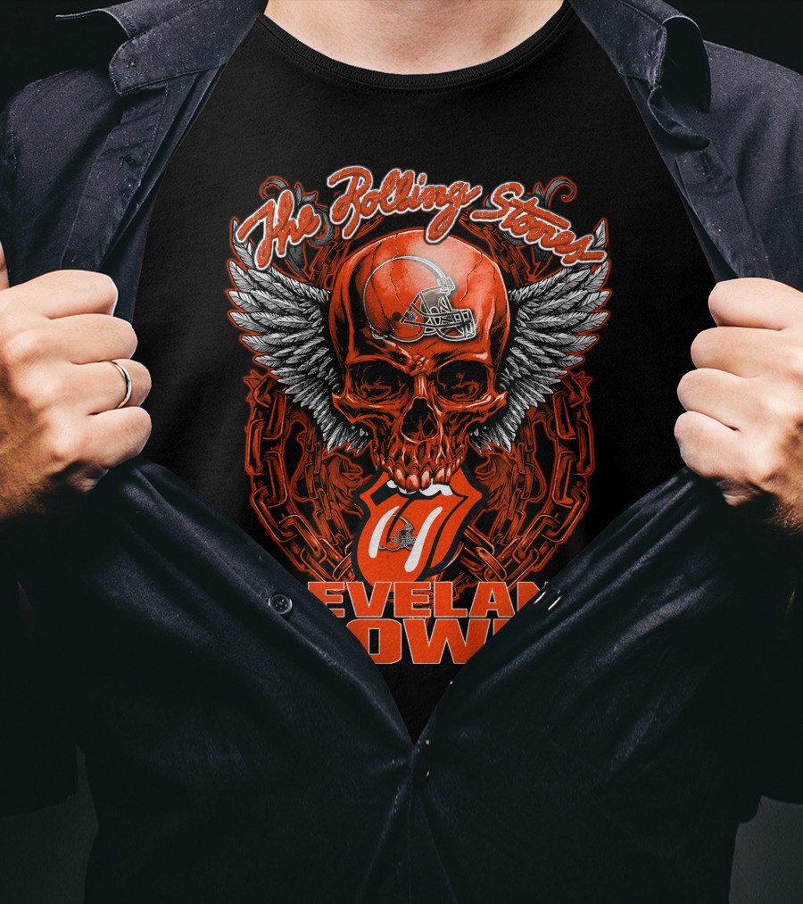 The Rolling Stones Cleveland Browns Skull With Helmet And Tongue T-Shirt