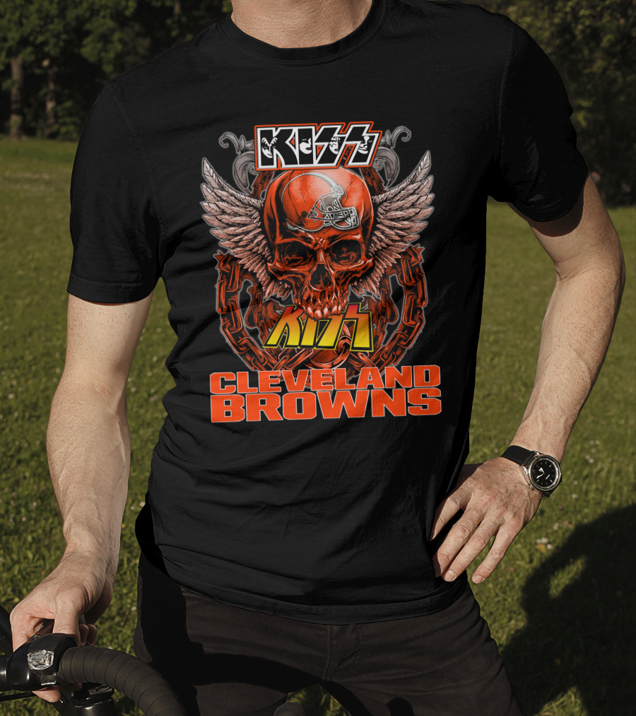 Kiss Cleveland Browns Skull Helmet Wings Chains T-Shirt
