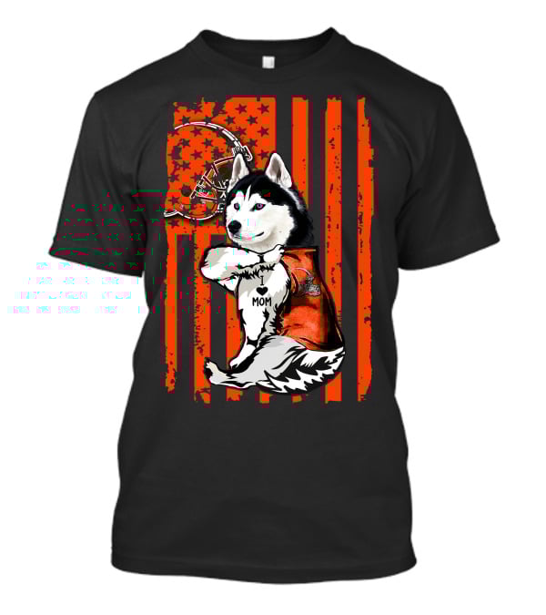 Siberian Husky CLEVELAND BROWNS Football Fan Love Mom T-Shirt