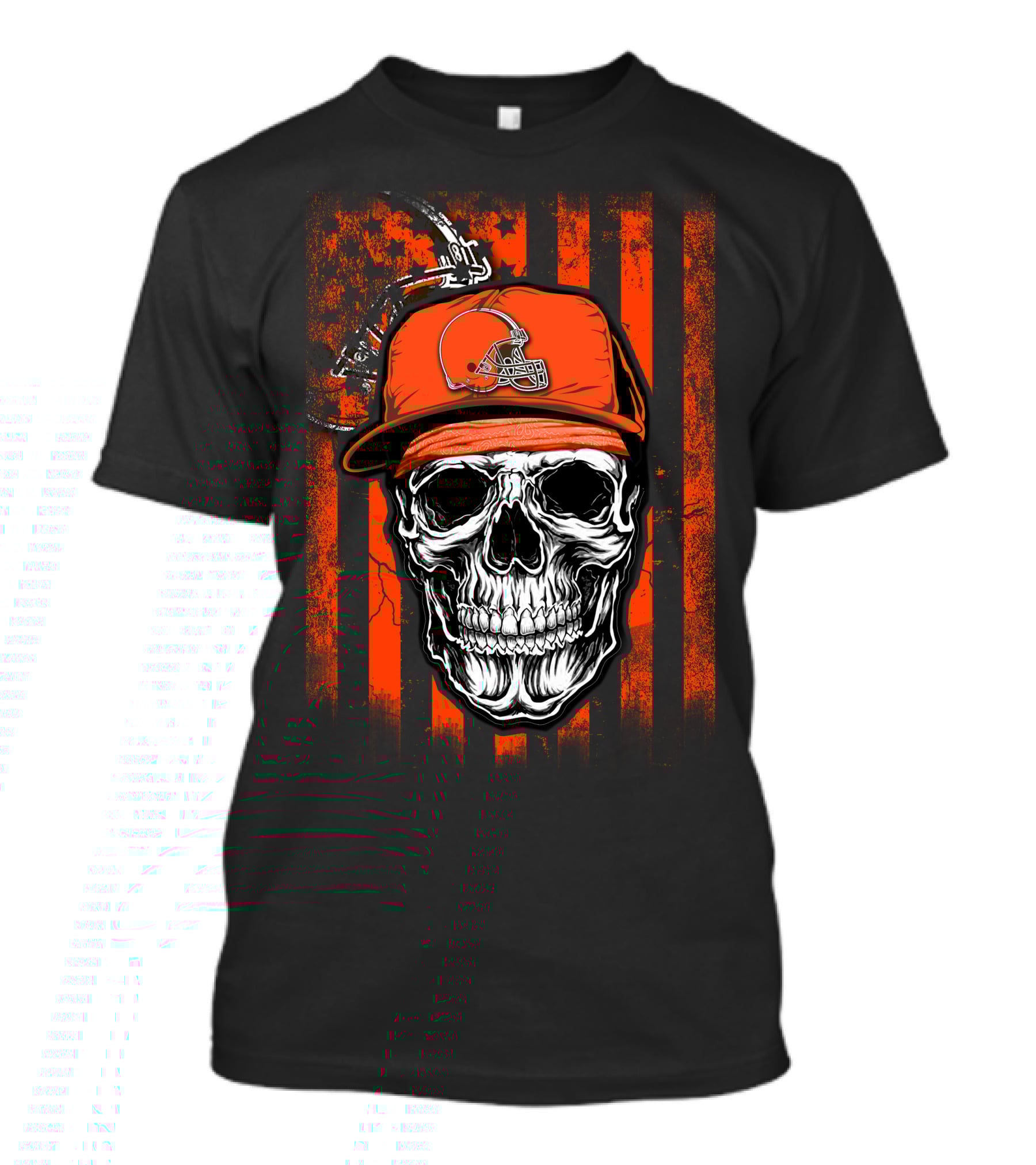 Skull In Cleveland Browns Helmet With Orange And Black Stripes T-Shirt