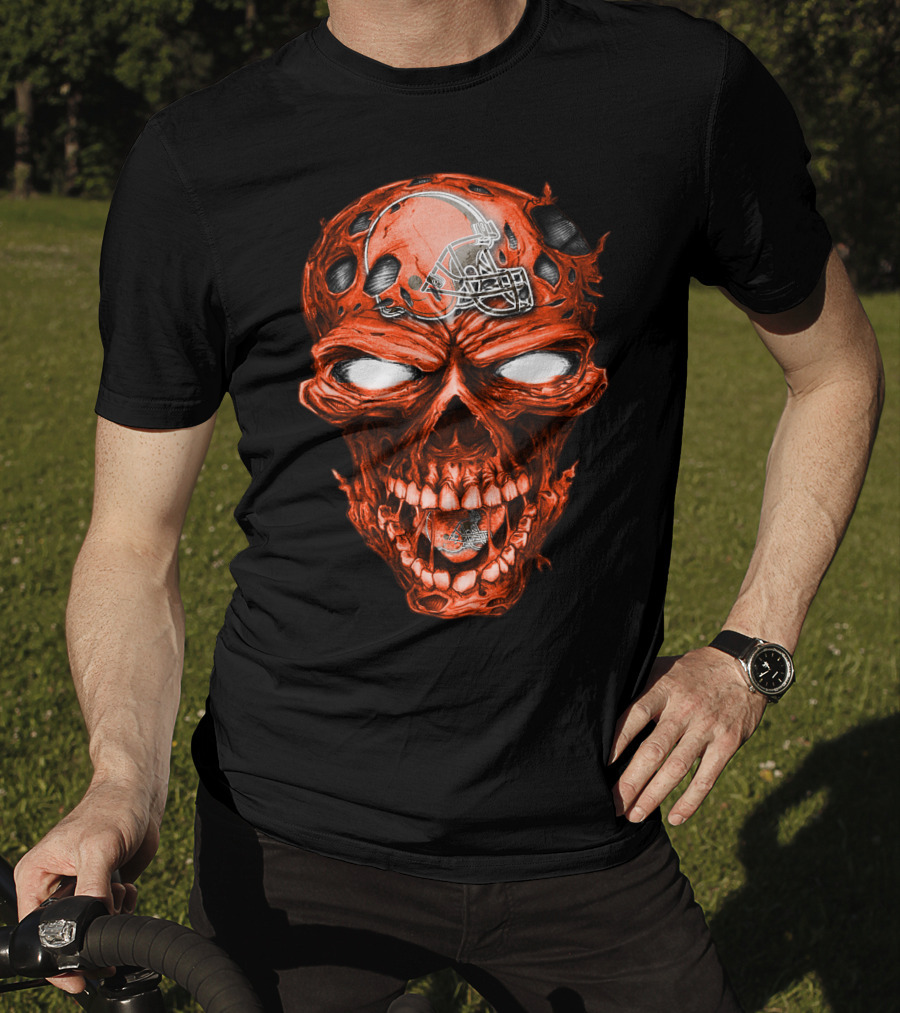 Cleveland Browns Skull With Football Helmet T-Shirt
