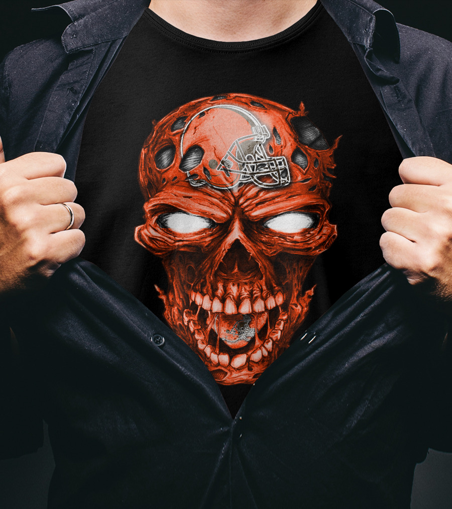 Cleveland Browns Skull With Football Helmet T-Shirt