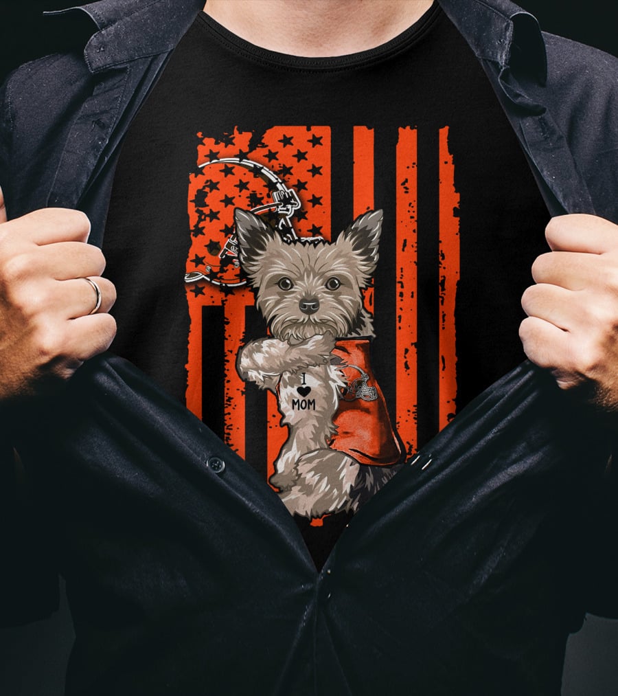 Yorkshire Terrier I Love Mom Cleveland Browns Flag T-Shirt
