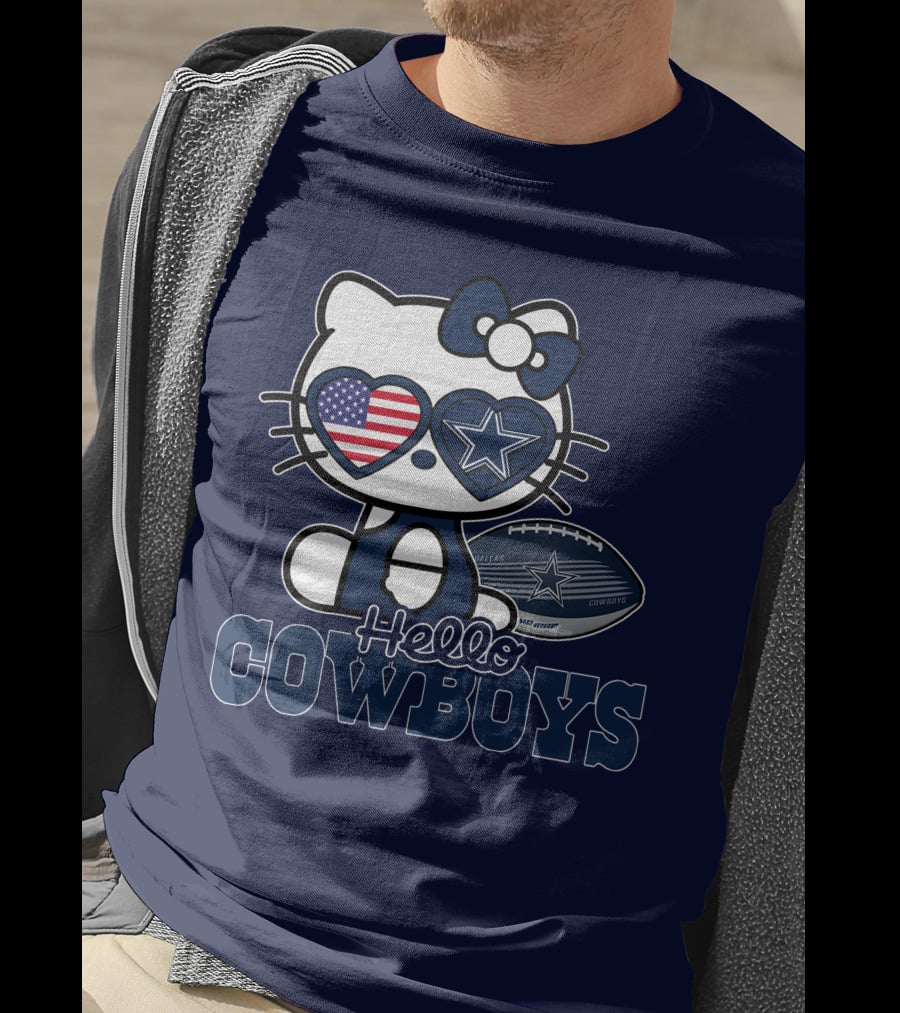 Hellokitty Hello Cowboys Dallas Football Stars USA Flag Glasses Football T-Shirt