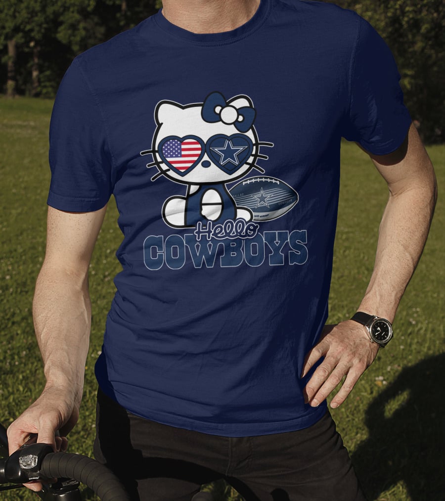 Hellokitty Hello Cowboys Dallas Football Stars USA Flag Glasses Football T-Shirt