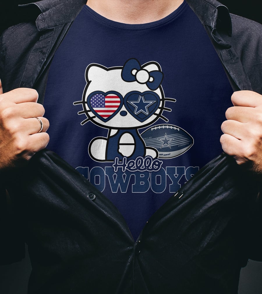 Hellokitty Hello Cowboys Dallas Football Stars USA Flag Glasses Football T-Shirt