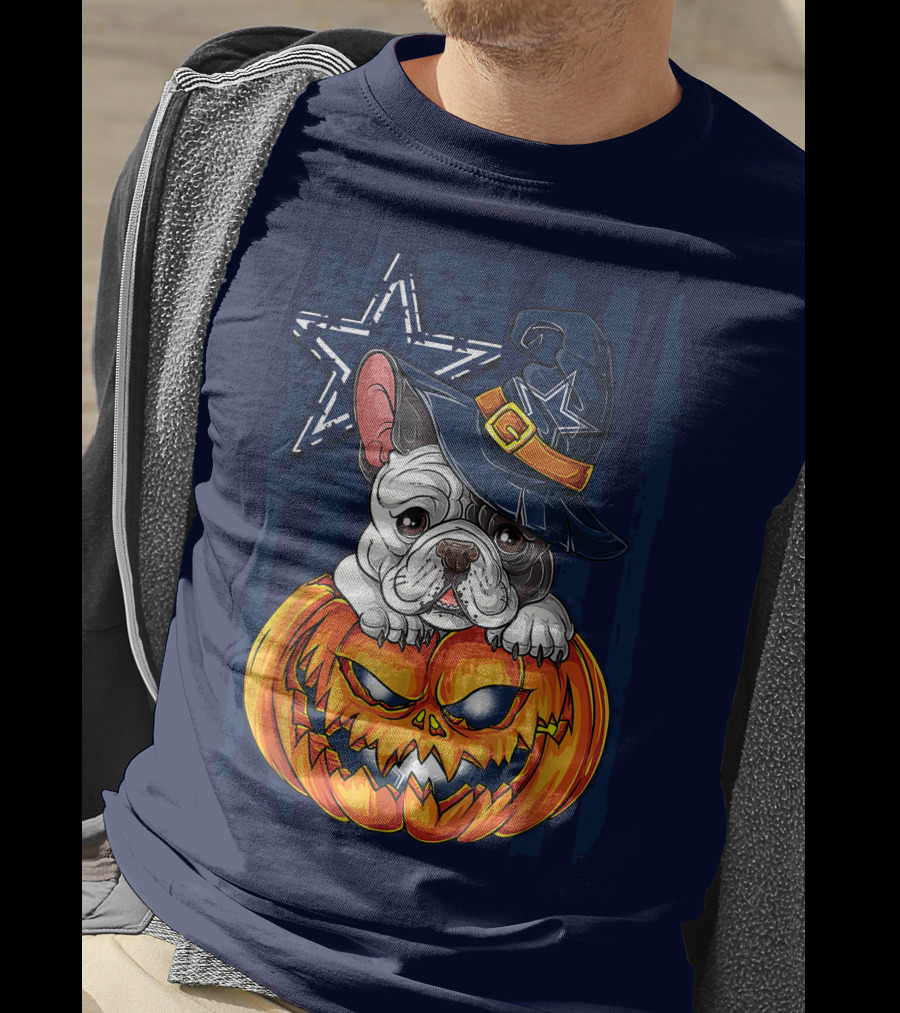 Hlw Bulldog Halloween Dallas Cowboys Pumpkin Wizard Hat T-Shirt