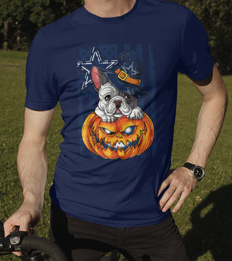 Hlw Bulldog Halloween Dallas Cowboys Pumpkin Wizard Hat T-Shirt