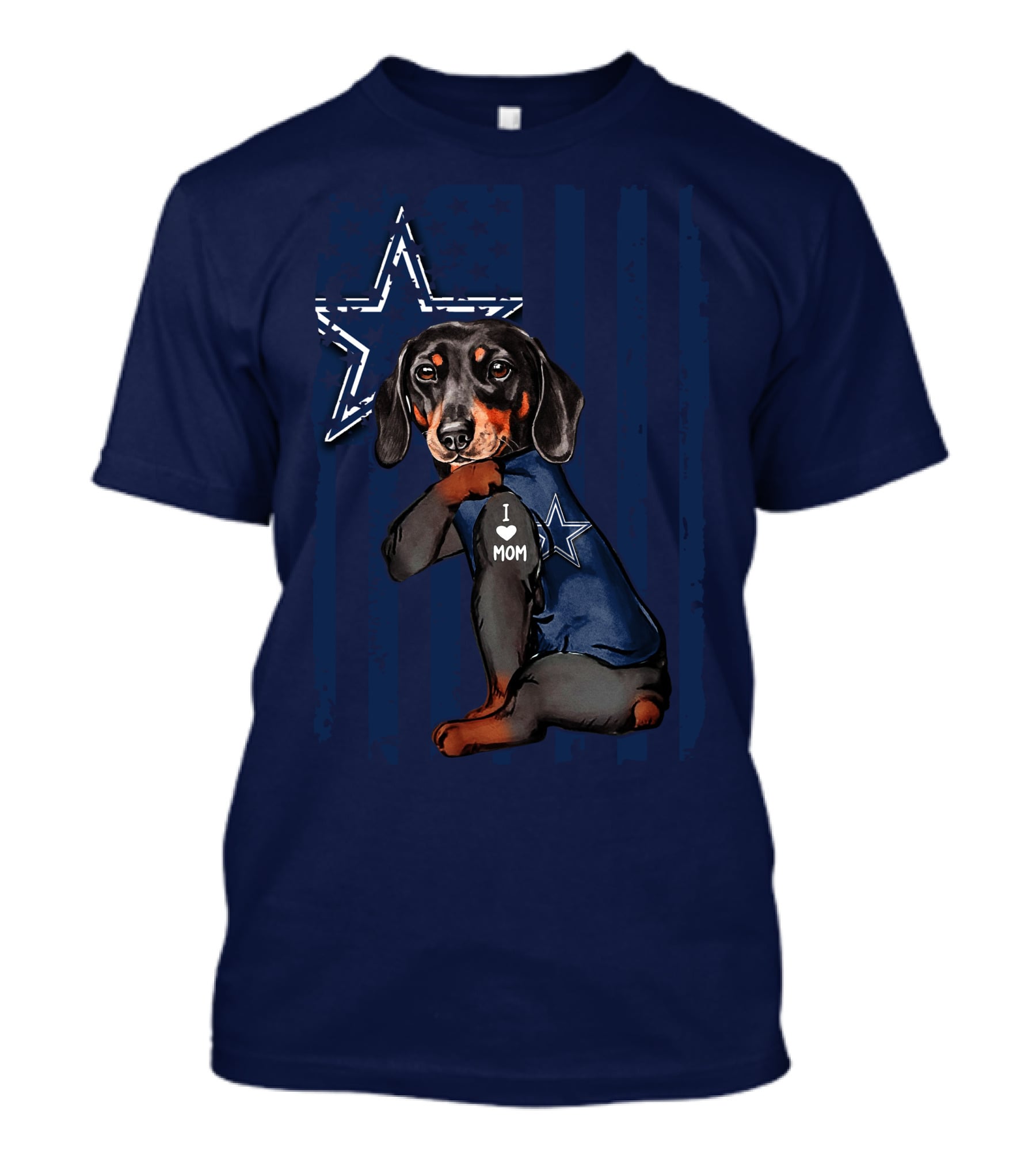 Dachshund I Love Mom Dallas Cowboys Star Flag T-Shirt