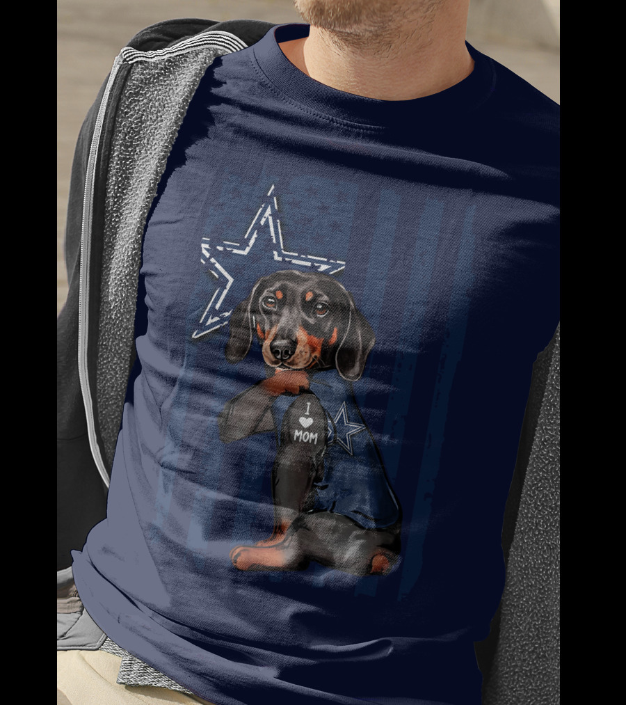 Dachshund I Love Mom Dallas Cowboys Star Flag T-Shirt