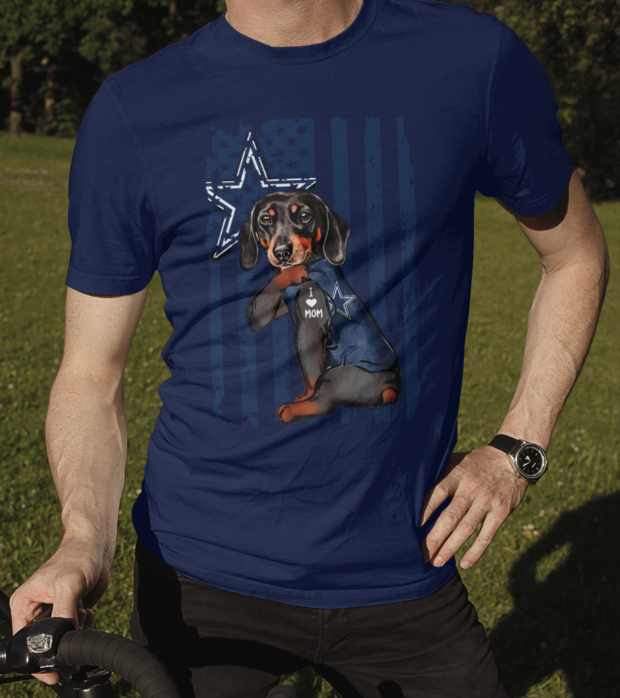 Dachshund I Love Mom Dallas Cowboys Star Flag T-Shirt