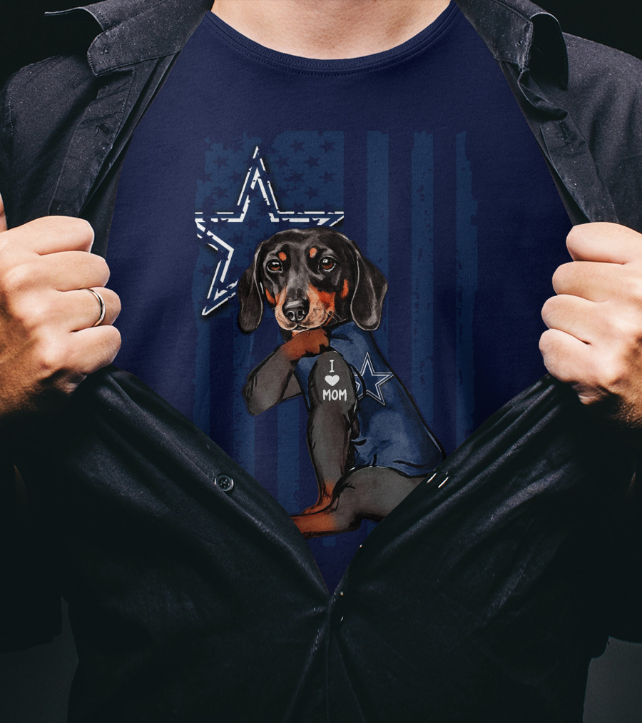 Dachshund I Love Mom Dallas Cowboys Star Flag T-Shirt