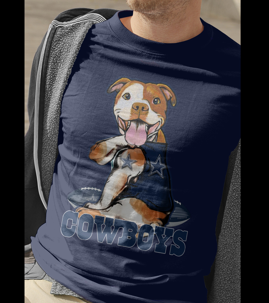 Pittbull Dallas Cowboys Pitbull Wearing Cowboys Jersey With Footballs T-Shirt