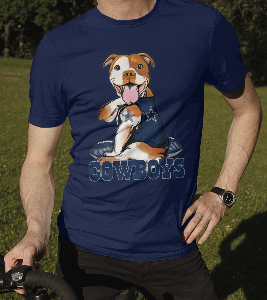 Pittbull Dallas Cowboys Pitbull Wearing Cowboys Jersey With Footballs T-Shirt