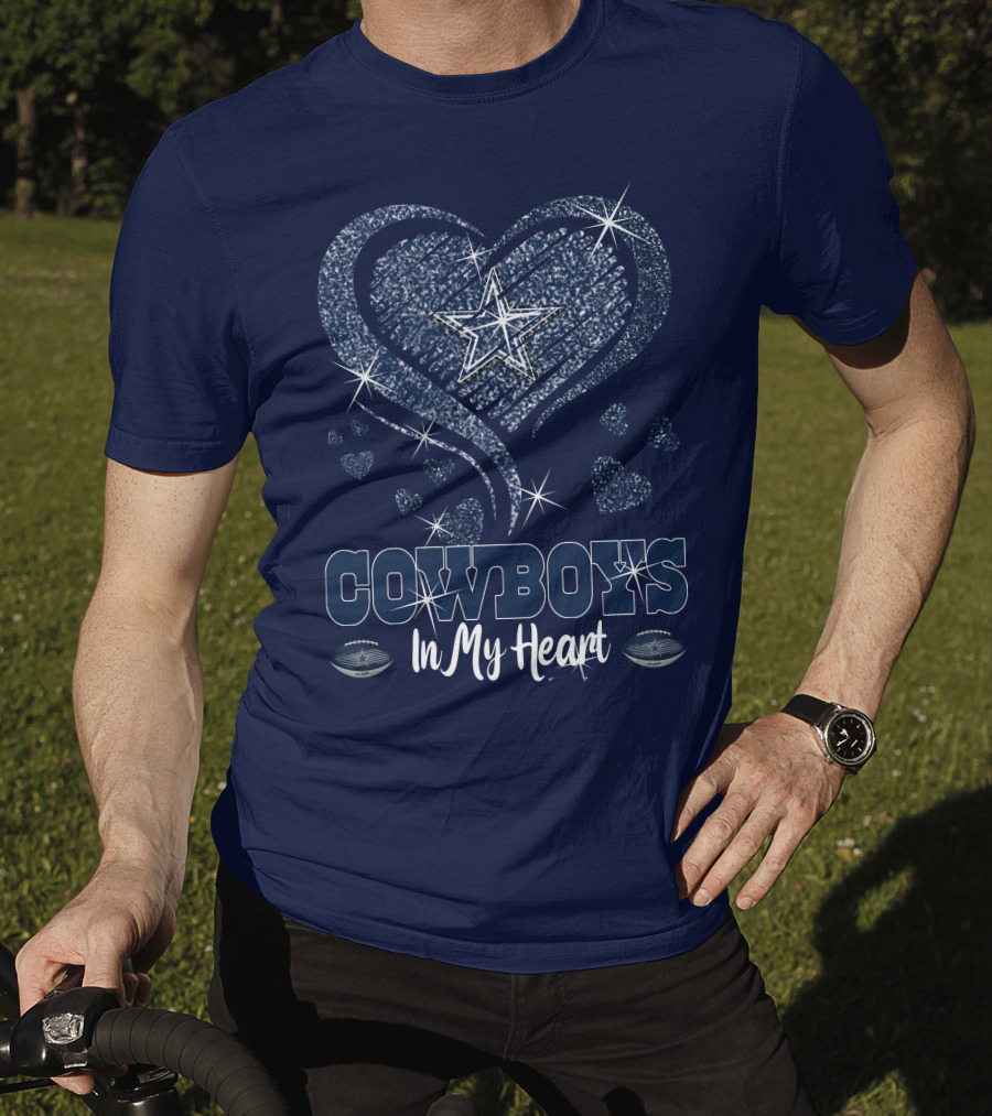 COWBOYS In My Heart Dallas Star And Glitter Hearts T-Shirt