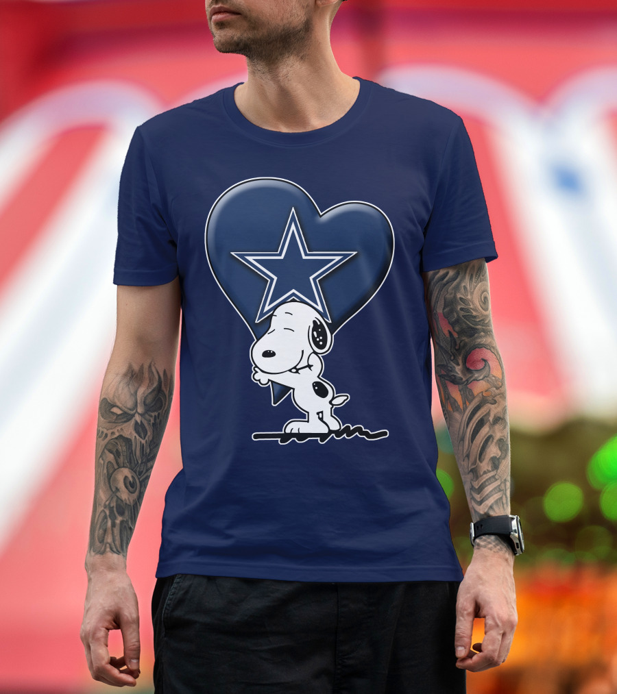 Snoopy Hugging Heart with Dallas Cowboys Star T-Shirt