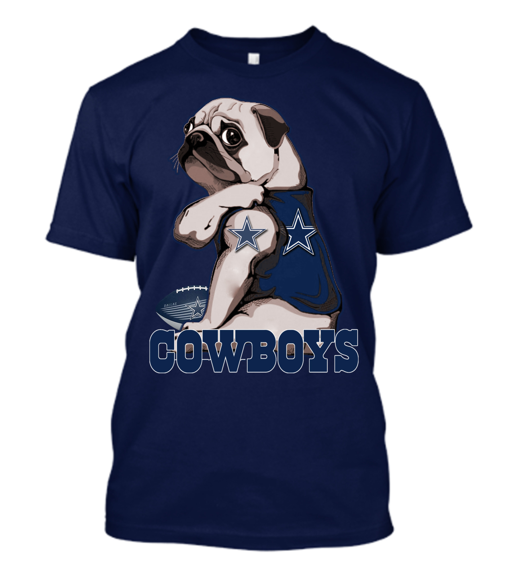 Pug In Dallas Cowboys Star Jersey With Football T-Shirt