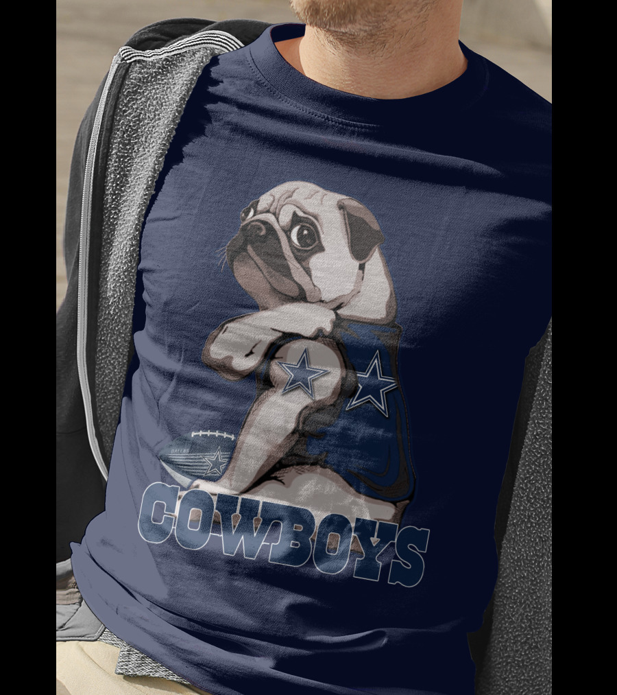 Pug In Dallas Cowboys Star Jersey With Football T-Shirt