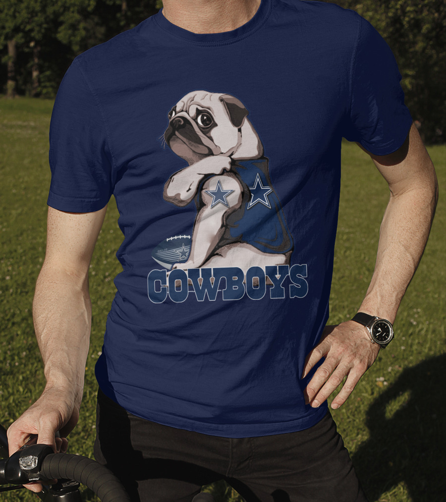 Pug In Dallas Cowboys Star Jersey With Football T-Shirt