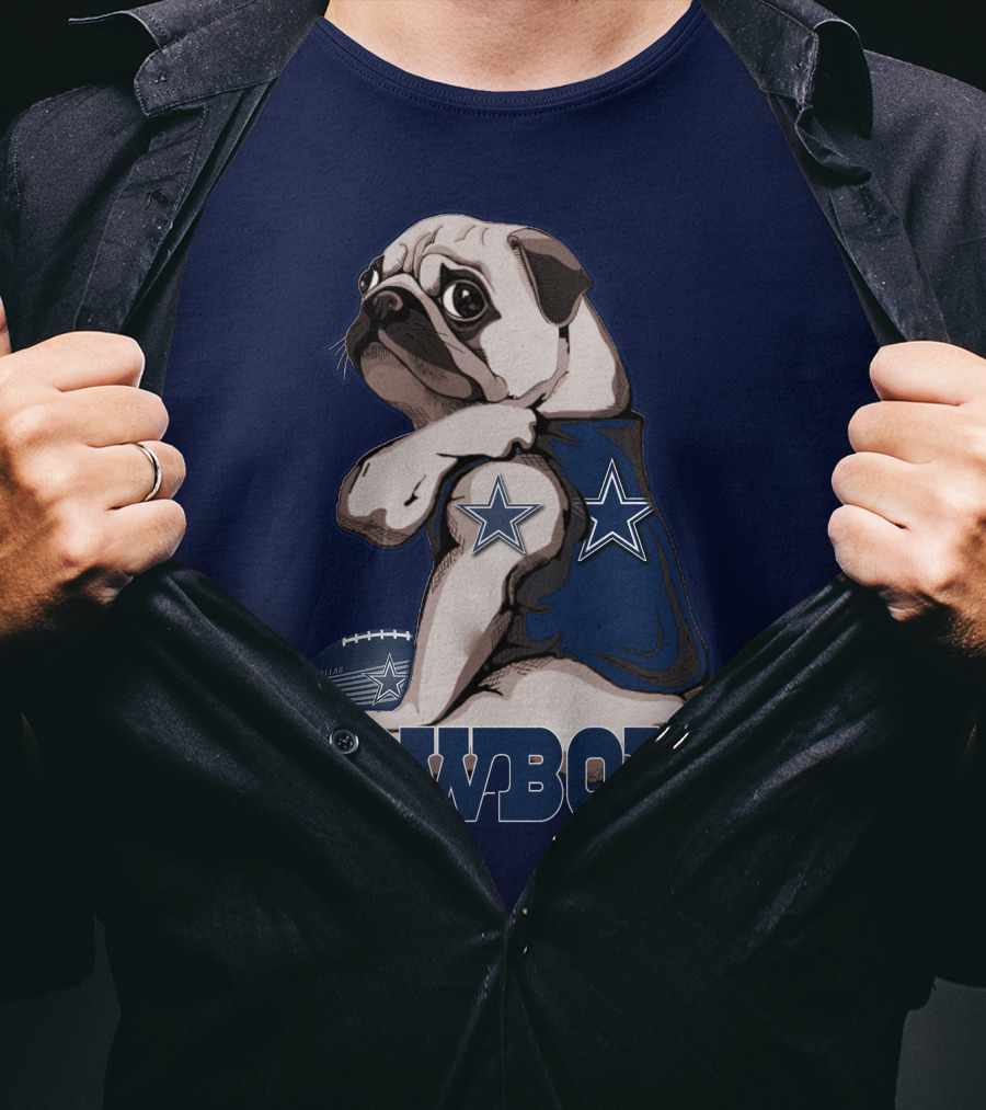 Pug In Dallas Cowboys Star Jersey With Football T-Shirt