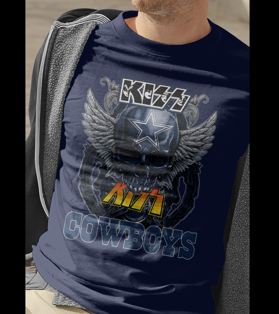 KISS Dallas Cowboys Skull With Star And Wings T-Shirt