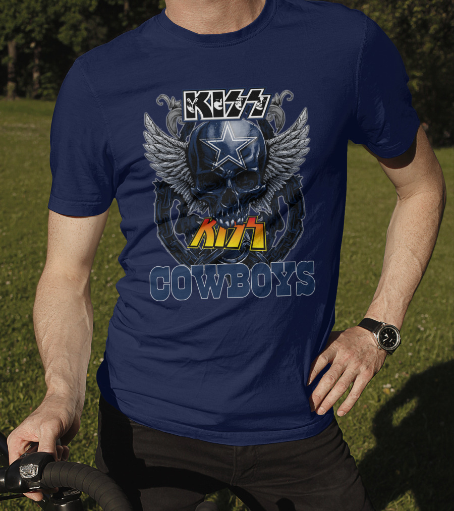 KISS Dallas Cowboys Skull With Star And Wings T-Shirt