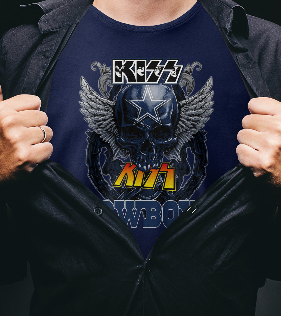 KISS Dallas Cowboys Skull With Star And Wings T-Shirt