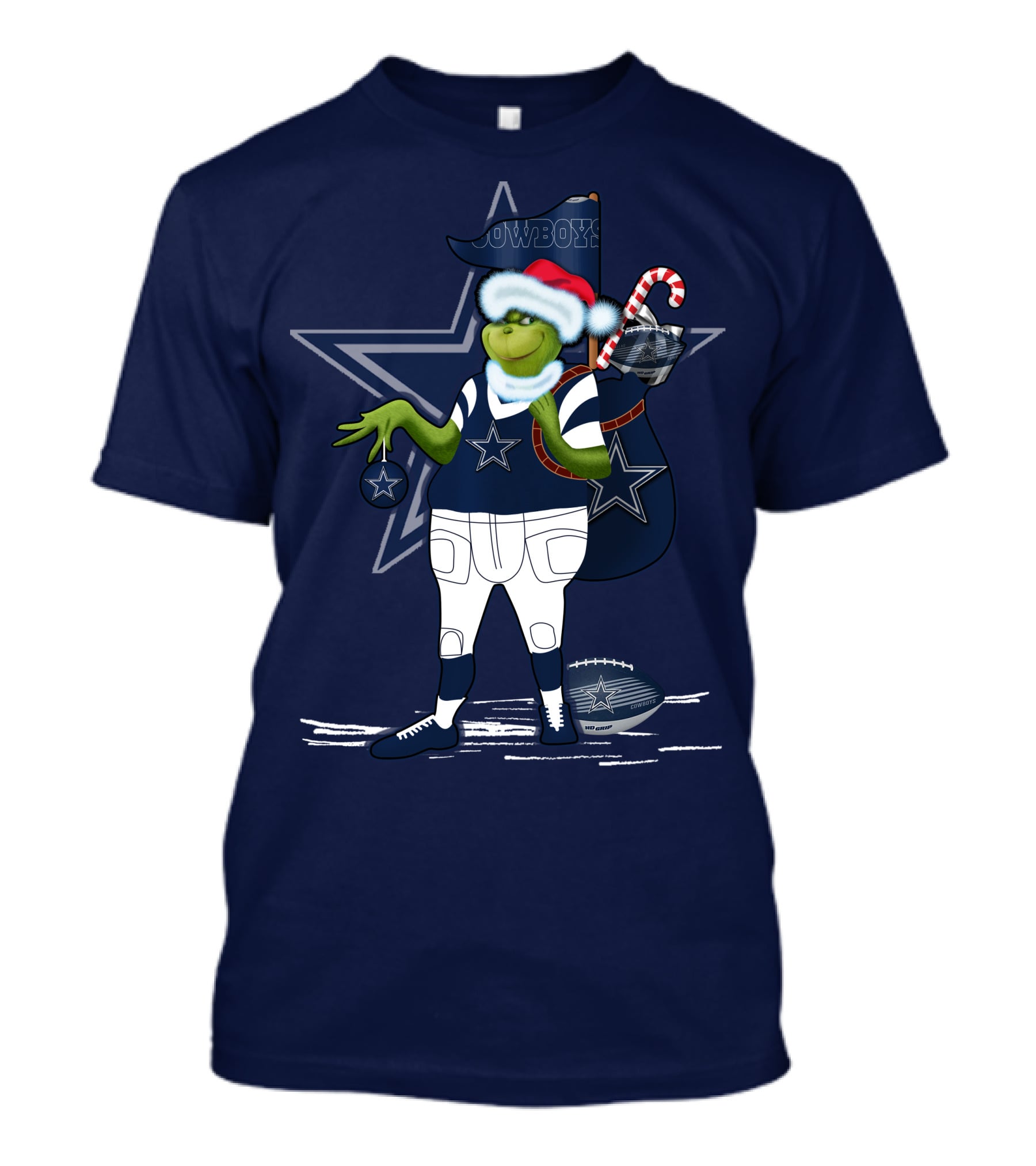 Grinchxmas Dallas Cowboys Holiday Cheer With Starry Football Twist T-Shirt