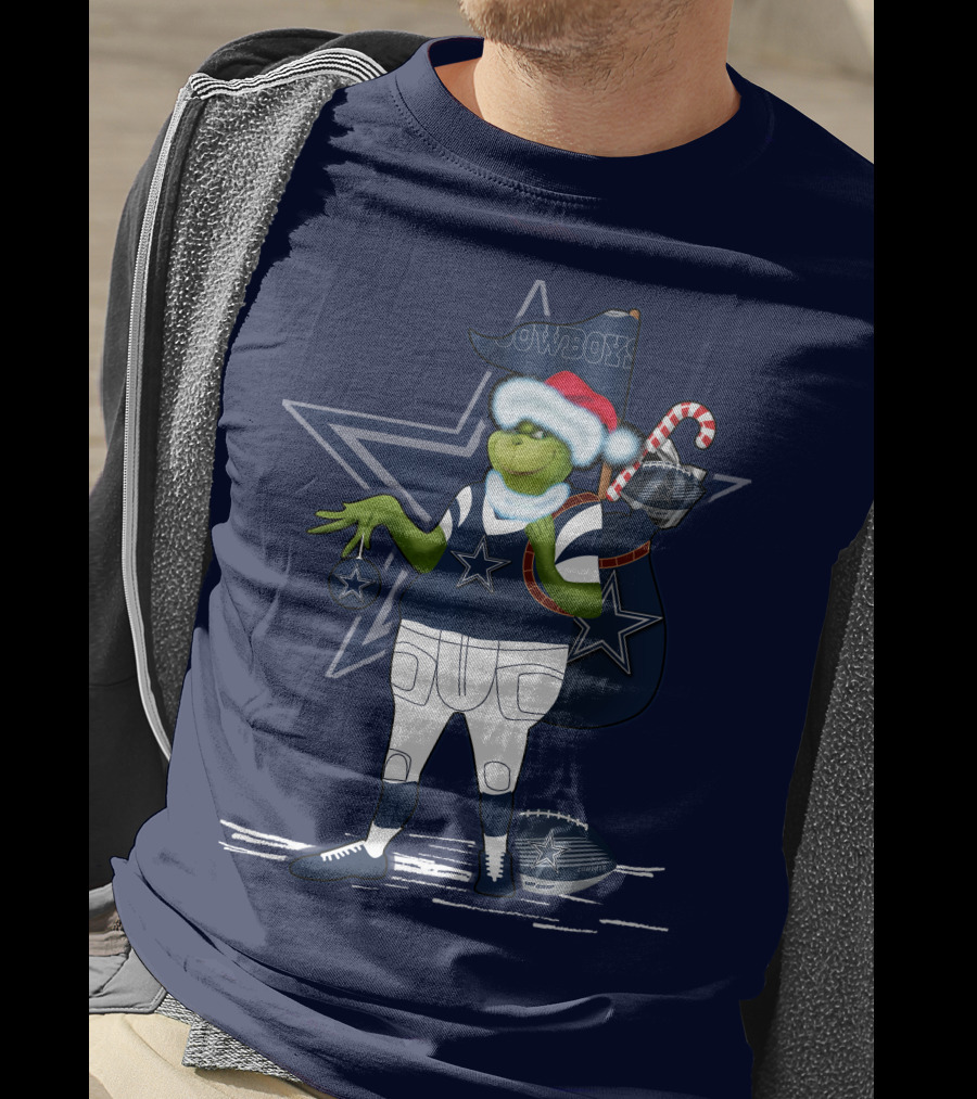 Grinchxmas Dallas Cowboys Holiday Cheer With Starry Football Twist T-Shirt