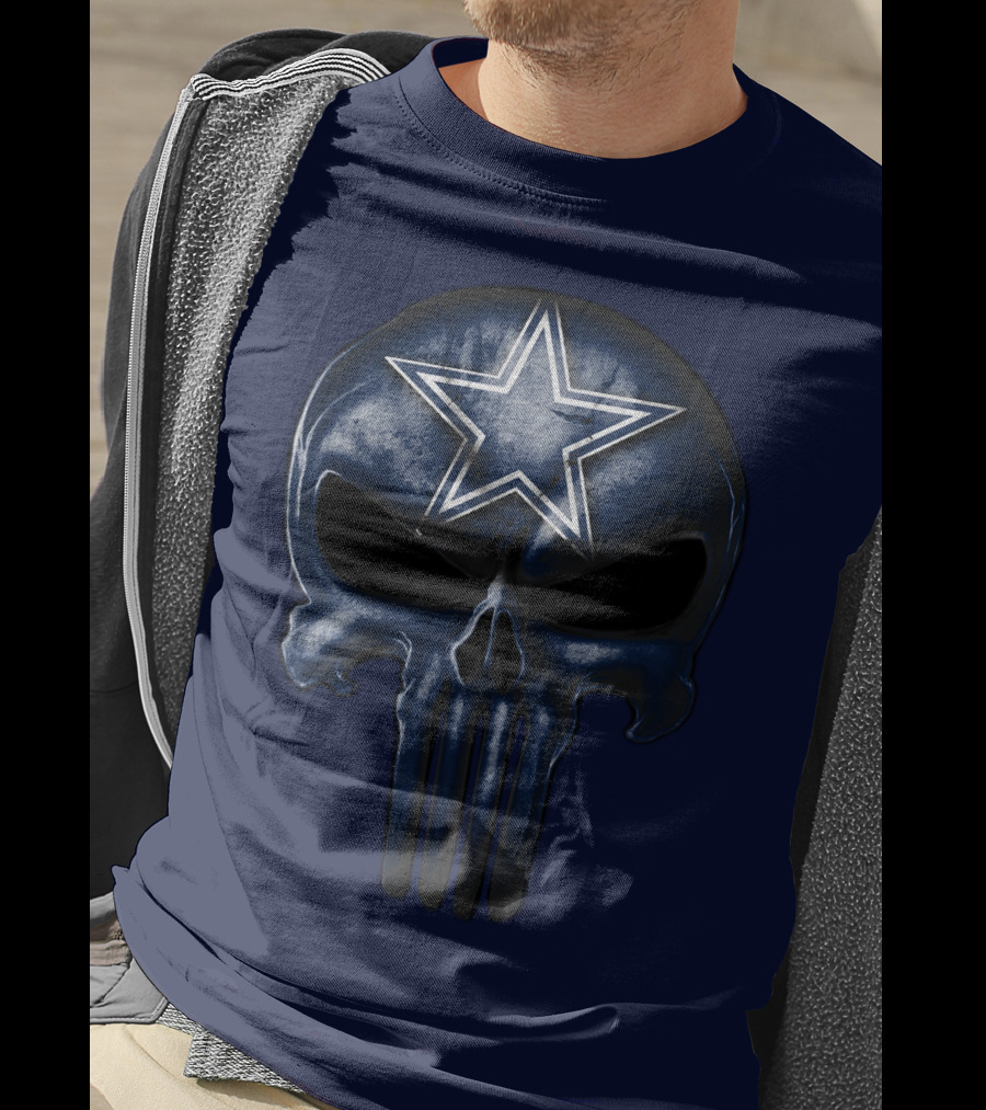Skull Dallas Cowboys Star Logo Navy Background T-Shirt