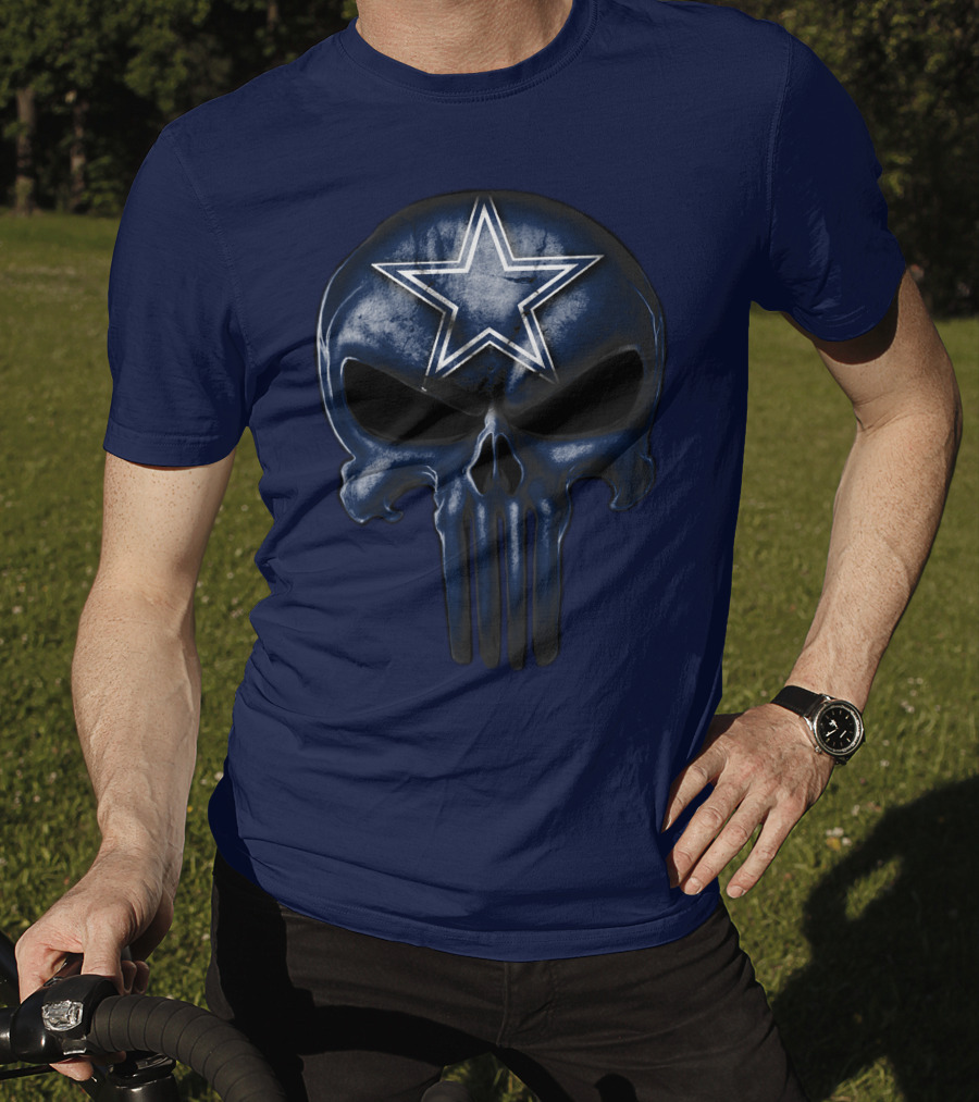 Skull Dallas Cowboys Star Logo Navy Background T-Shirt