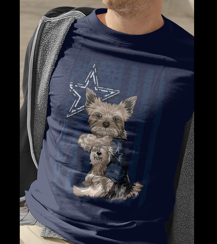 Yorkshire Terrier I Love Mom Dallas Cowboys Fan Flag T-Shirt
