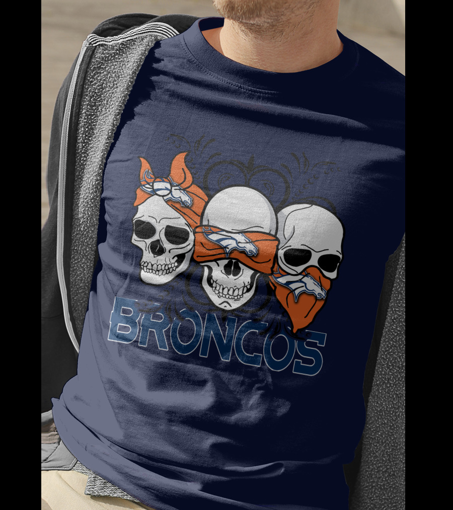 Broncos 3 Skull Bandana Denver Fans T-Shirt