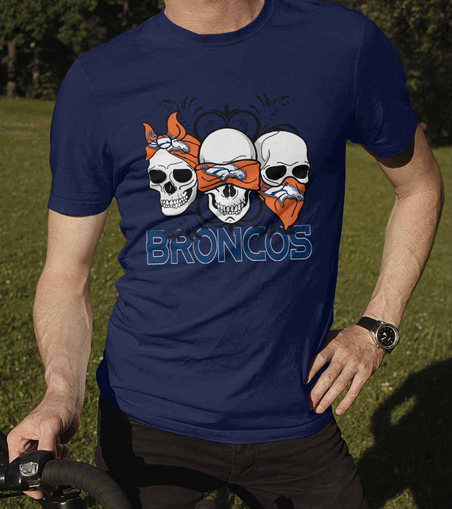 Broncos 3 Skull Bandana Denver Fans T-Shirt