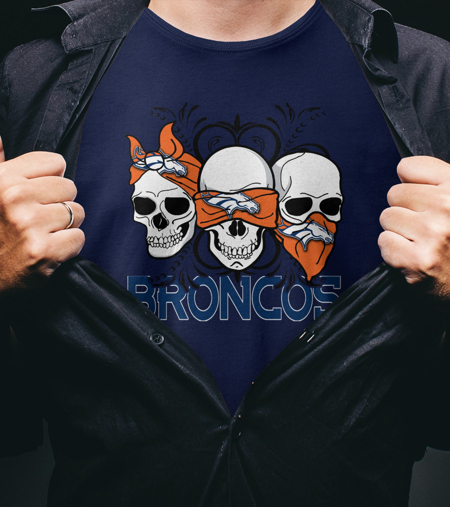 Broncos 3 Skull Bandana Denver Fans T-Shirt